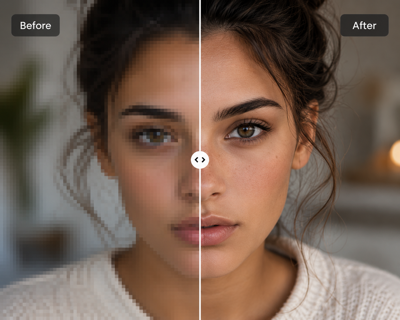 Before and after example of AI image upscaling
