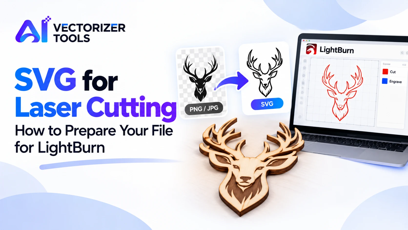 SVG for laser cutting: converting a PNG or JPG into an SVG and preparing cut and engrave layers for LightBurn