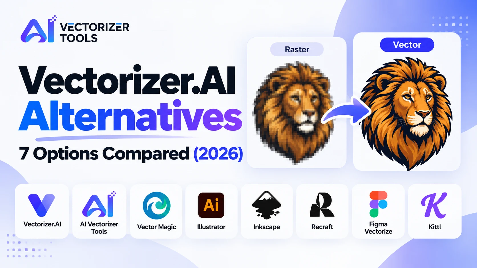 Vectorizer.AI alternatives: AI Vectorizer Tools, Vector Magic, Illustrator, Inkscape, Recraft, Figma Vectorize, and Kittl